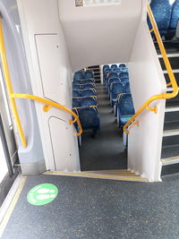 High angle view of seats in bus