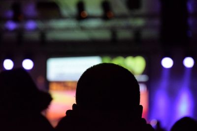 Rear view of silhouette person in music concert