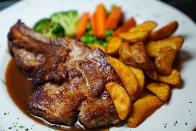 Close-up of meal served in plate