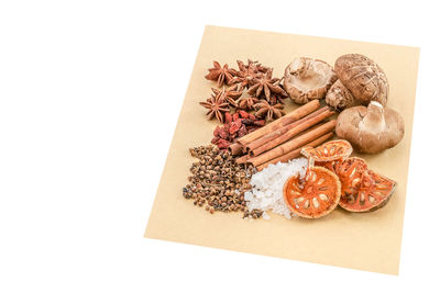 High angle view of food on white background