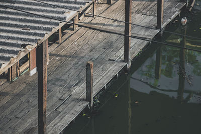 High angle view of railing on footpath