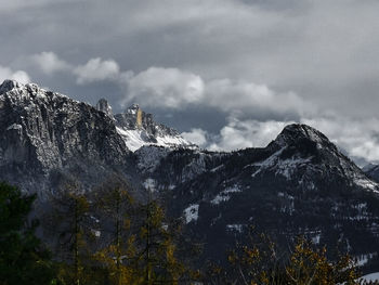 Scenic view of mountains against cloudy sky