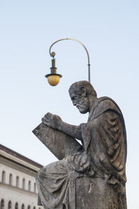 Low angle view of statue against clear sky