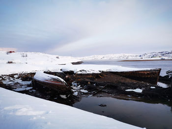 Scenic view of sea against sky during winter