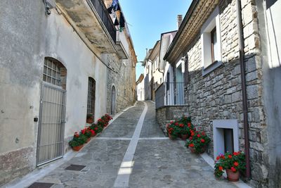 A narrow street among the old houses of greci, a village in the campania region, italy.
