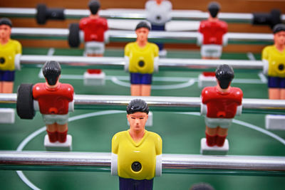 Close-up of foosball table