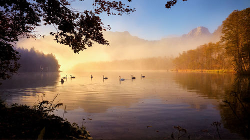 Scenic view of misti lake against sky during sunrise