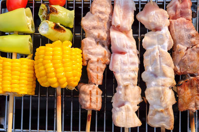 Close-up of meat on barbecue grill