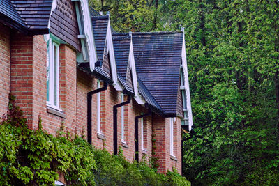 Low angle view of residential brick building