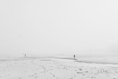 Scenic view of beach against sky during winter