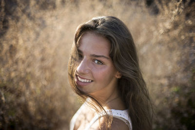 Portrait of teenage girl with long hair