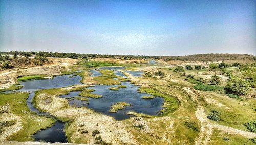 Scenic view of landscape against clear sky