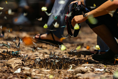 Low section of man working at construction site