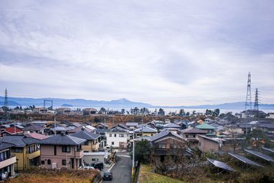 High angle view of buildings in city