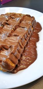 High angle view of dessert in plate on table