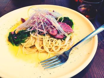 High angle view of meal served in plate