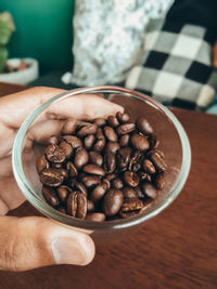 High angle view of coffee beans on table