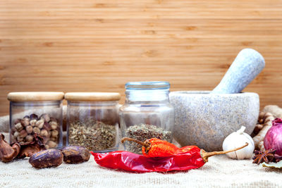 Close-up of various spices on table