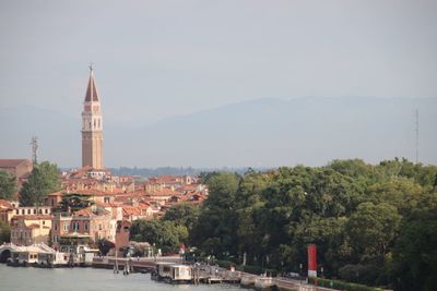 Panoramic view of buildings and trees against sky