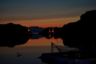 Scenic view of lake against sky during sunset