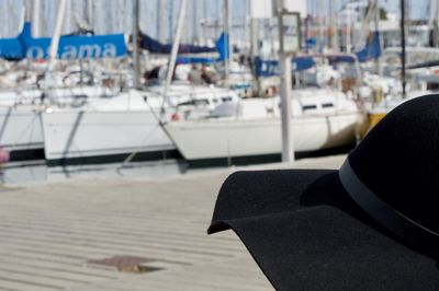 Close-up of boat moored on sea