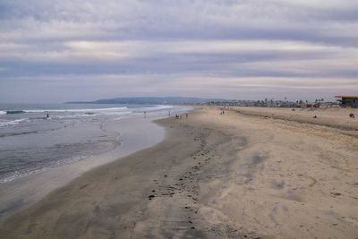 View from mission beach in san diego, of piers, jetty pacific ocean. california, united states.