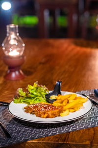 Close-up of food in plate on table
