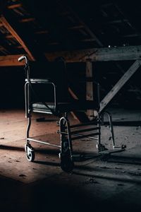 Close-up of abandoned shopping cart on floor