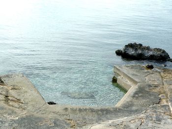 High angle view of rocks on beach