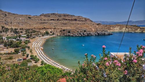 High angle view of calm blue sea