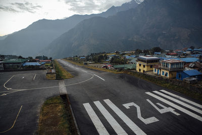 The sloped runway in lukla, the gateway to nepal's khumbu valley.