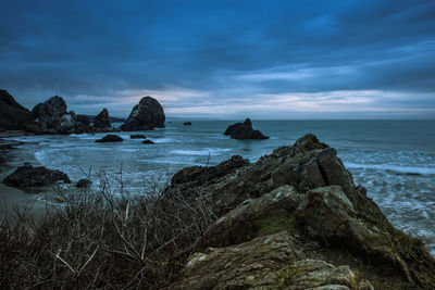 Scenic view of sea against cloudy sky