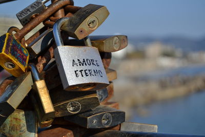 Close-up of padlocks