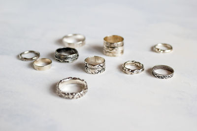 Close-up of coins on table