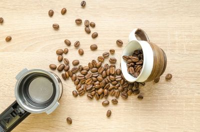 High angle view of coffee cup on table