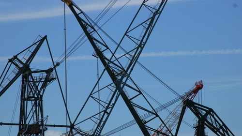 Low angle view of crane against sky