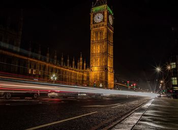 Light trails on road at night