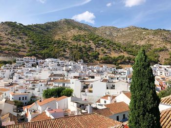 High angle view of townscape against sky