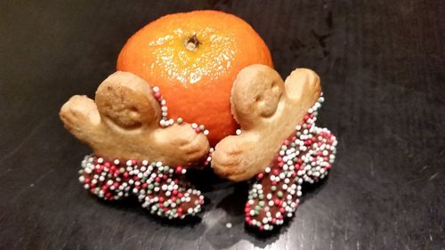 High angle view of cookies on table