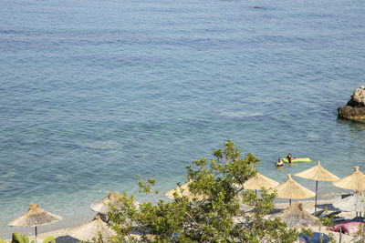 High angle view of swimming pool by sea