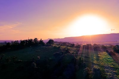 Panoramic view of sunset in the rural life scene.