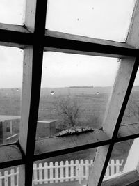 High angle view of building seen through window