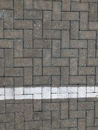 High angle view of footpath by stone wall