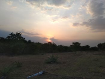 Scenic view of field against sky during sunset