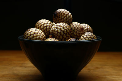 Close-up of eggs in bowl on table