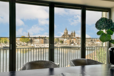 Buildings seen through window