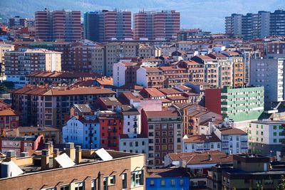 High angle view of buildings in city