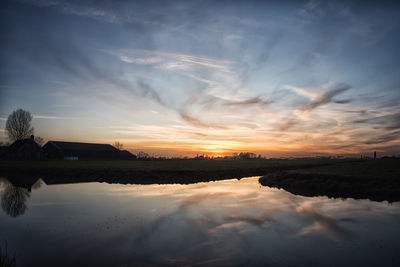 Scenic view of lake against sky during sunset