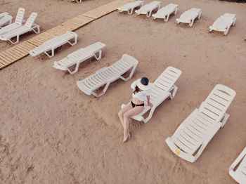 High angle view of stuffed toy on sand