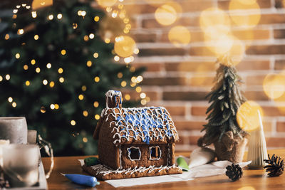 Close-up of christmas decorations on table